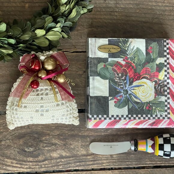 MacKenzie-Childs Hostess Gift Bundle – Courtly Check Cheese Spreader & Holiday N - Picture 10 of 13